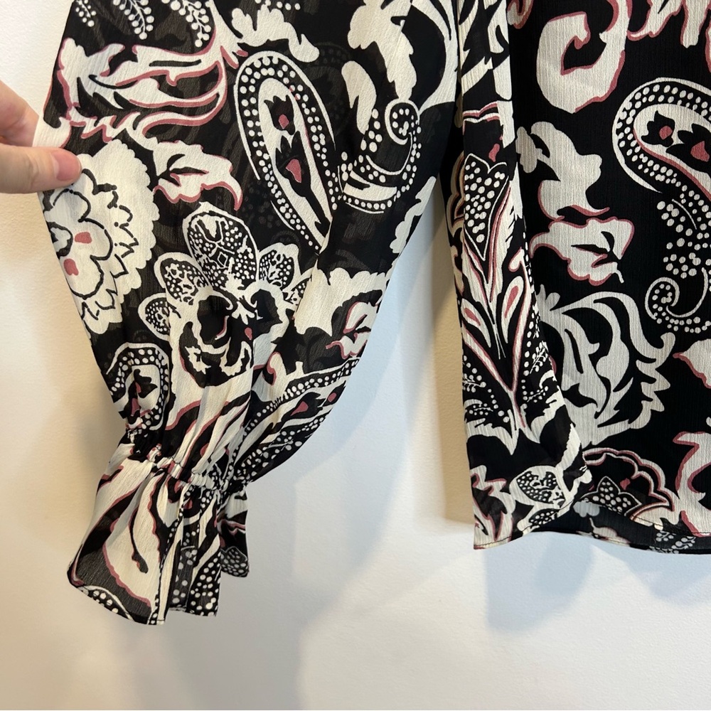 Laura Paisley Print Ruffle Front Blouse Black White Pattern - Picture 8 of 13